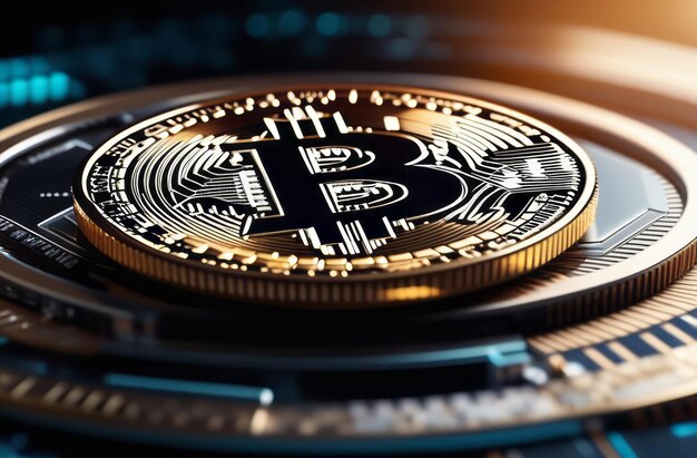 Trading grafiek bitcoin geld rijk Closeup bitcoin munt met vliegende munten Bitcoin Crypto curren