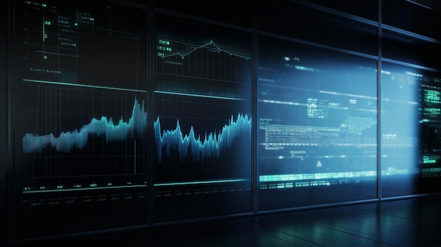 Trading graph and screen hologram of stock market finance management and investment profit tracking