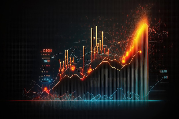 Trading market financial graphs and glowing lines diagram on digital neural network AI generated art