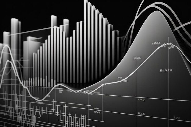 Foto grafici finanziari del mercato commerciale e diagramma di linee luminose sulla rete neurale digitale arte generata dall'intelligenza artificiale