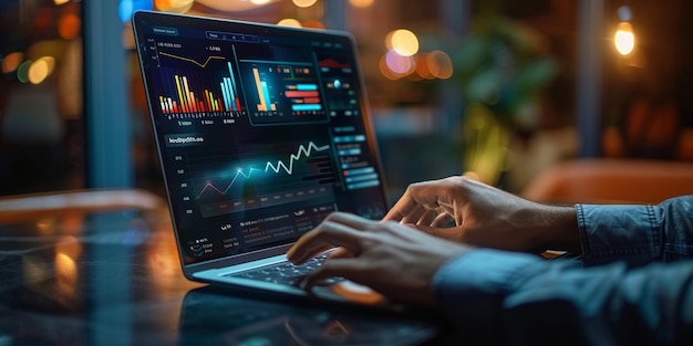 Photo trading stock market with chart on laptop in office