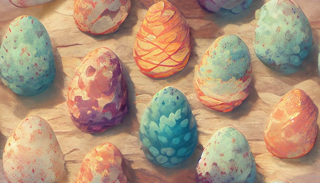 Tradition, creative background, Easter eggs in rows of colors