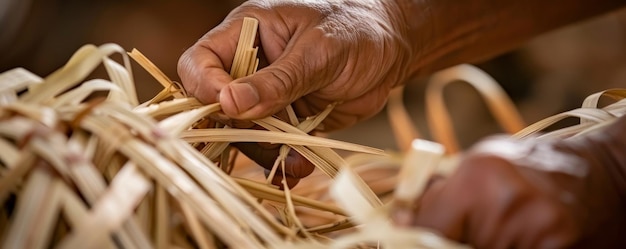 Foto una tradizione di devozione che cattura il processo dettagliato di creazione di croci di palme per la settimana santa