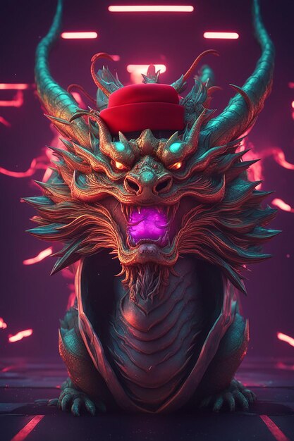 伝統的な3D中国のドラゴンイラスト - バナー中国のドラッグ2024 - ドラゴンの新年