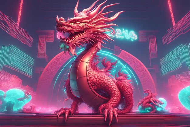 Traditional 3d chinese dragon illustration Banner chinese dragon 2024 New Year of the Dragon 2024