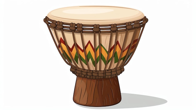 Foto un tradizionale tamburo djembe africano il tamburo è fatto di legno e ha una testa di pelle di capra è decorato con colorati motivi geometrici