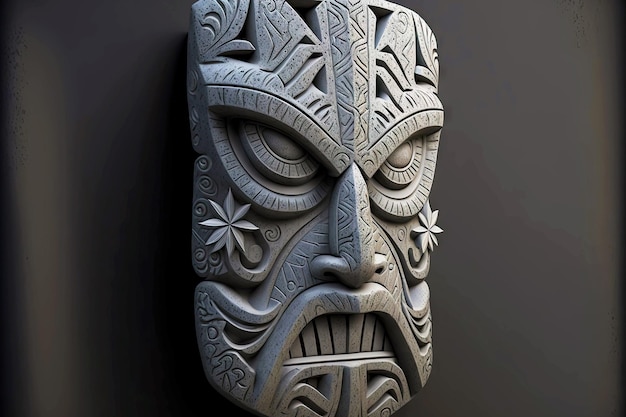 Traditional African tiki mask made of stone in museum