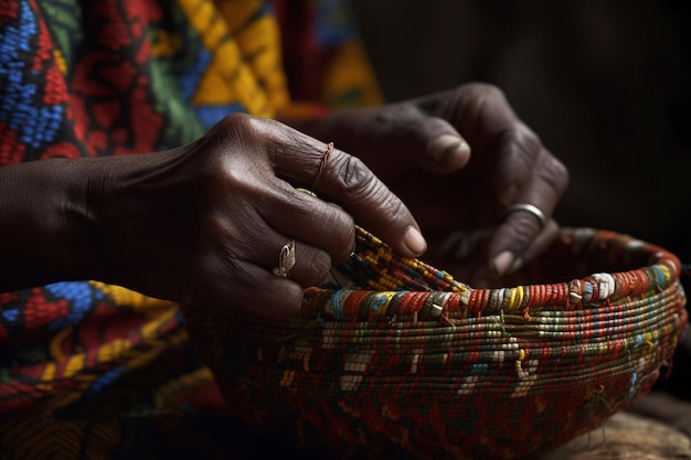 A traditional African weaver's hands