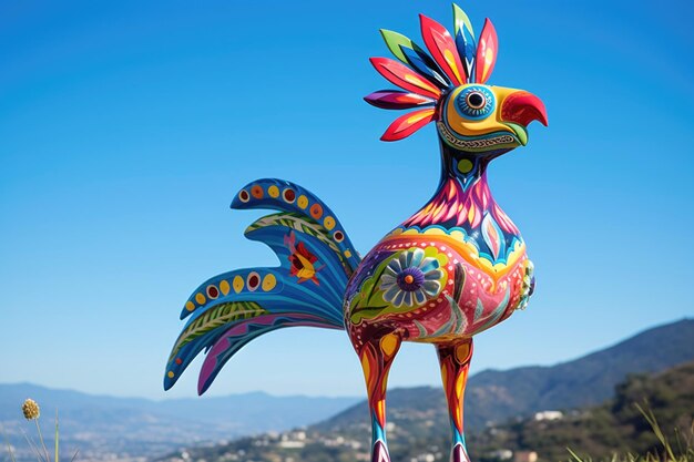 Traditional alebrije statue under clear blue sky