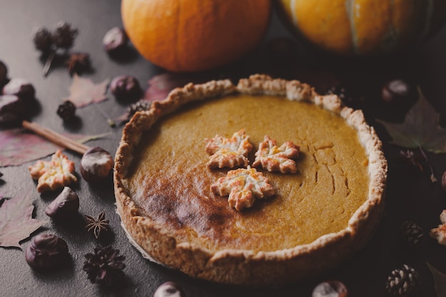 Traditional American pumpkin pie Thanksgiving day