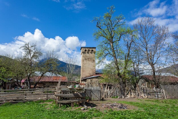 Traditional ancient Svan Towers in Latali village, Svaneti, Caucasus