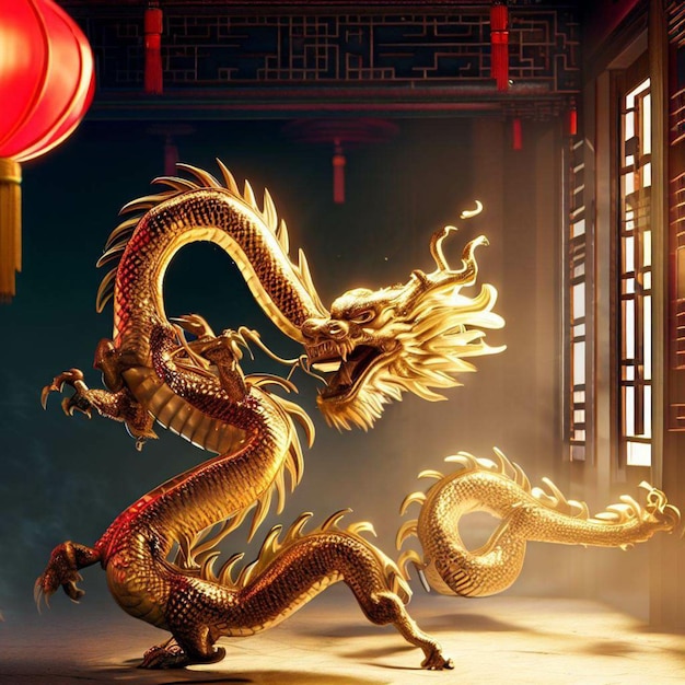 traditional angry golden dragon