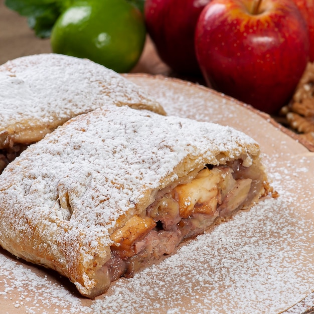 Traditional apple strudel with nuts