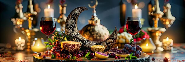 Traditional Arabic Celebration Colorful Lanterns and Flowers Eid Mubarak Festival Cultural Religious Decor