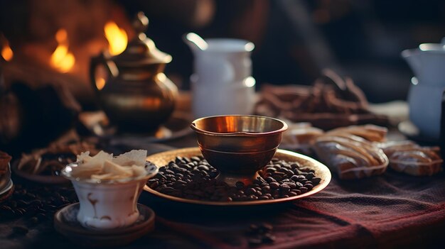 A traditional Arabic coffee setup