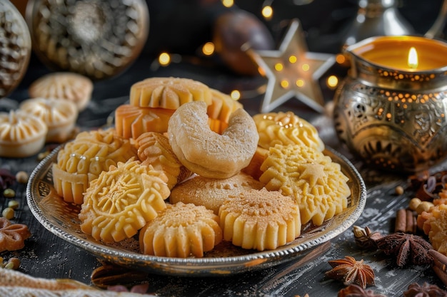 Foto biscotti e dolci arabi tradizionali per l'eid e il ramadan