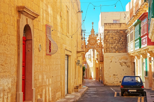 Traditional architecture of buildings in the streets in Rabat, Malta