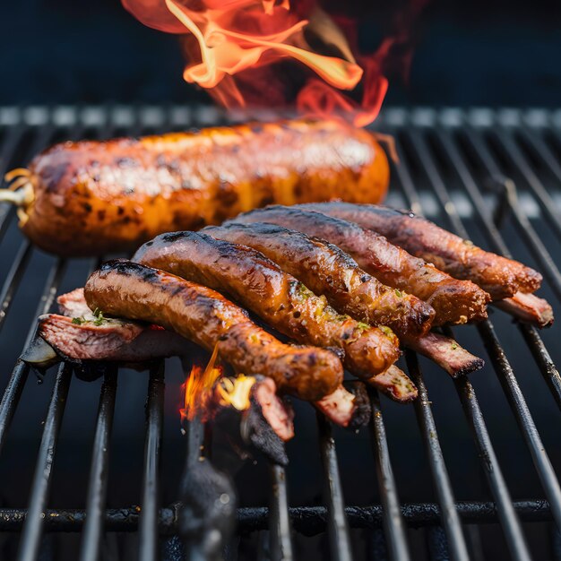 Photo traditional argentine cuisine sausage and cow ribs on the grill for social media post size