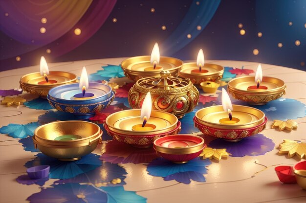 Traditional art form Diwali diyas illuminate the festive atmosphere