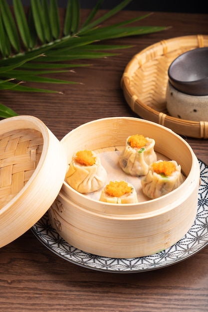 Traditional asian food in a bowl hot dish dumpling