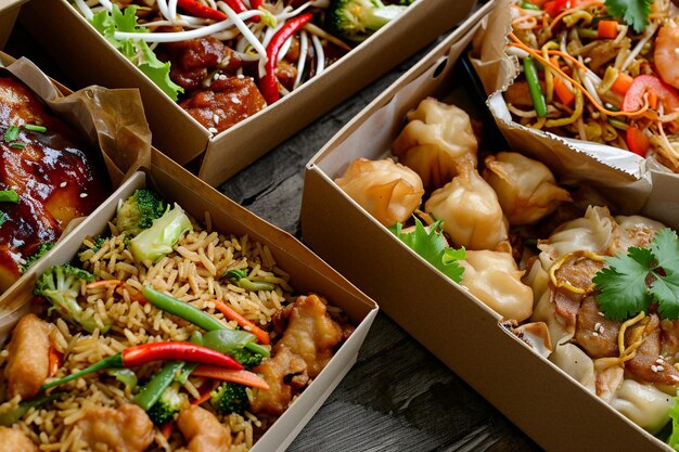사진 상자 에 담긴 전통적 인 아시아 음식