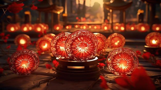 Traditional asian new year red lamps festival decorated generative ai