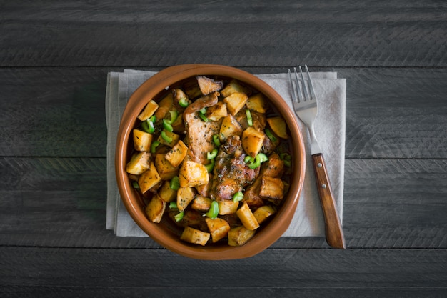 Traditional Asian Tatar dish. Stewed potatoes with mutton and vegetables