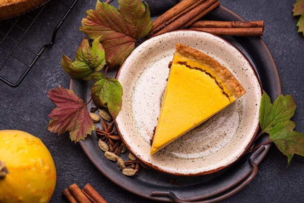 Traditional autumn American pumpkin pie