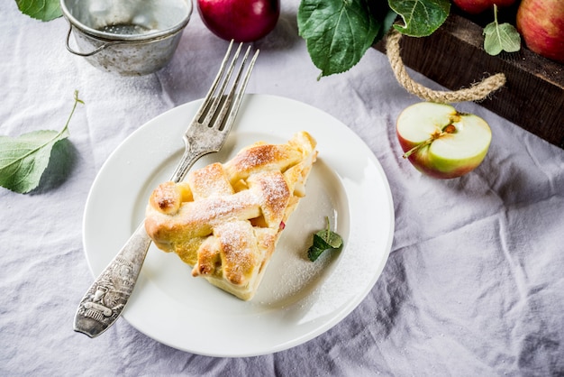 Traditional autumn baking, homemade apple pie with cinnamon