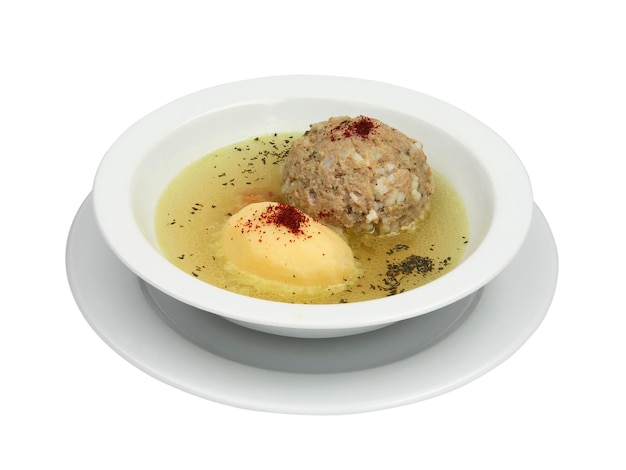 Traditional Azerbaijani Kufta bozbash pea soup with lamb meatballs made of minced meat and rice