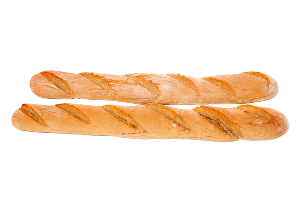 Traditional baguette on white background