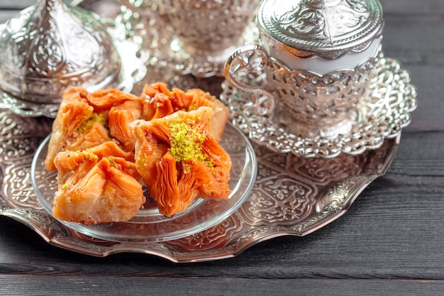 Traditional Baklava on Wooden Table