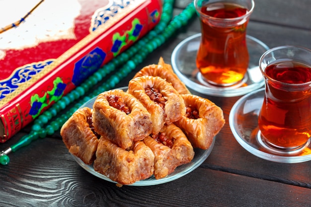 Traditional Baklava on Wooden Table