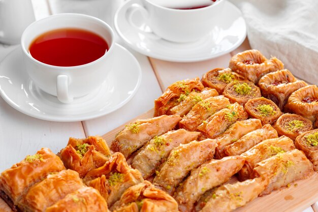 Traditional Baklava on Wooden Table