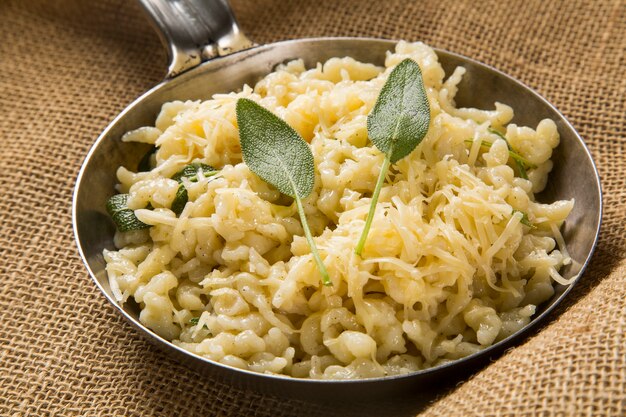 Traditional Bavarian spatzle, or boiled egg noodles.