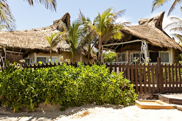 Traditional beach villa in Mexican Tulum, luxury beach house by the sea, Mexico