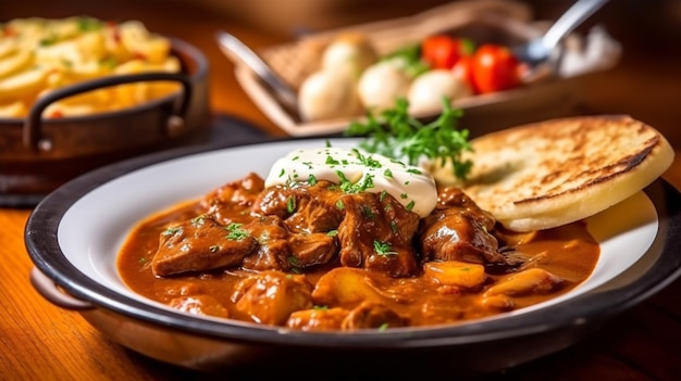 Traditional beef goulash with sauce and potatoes healthy eating Austrian cuisine Generated AI