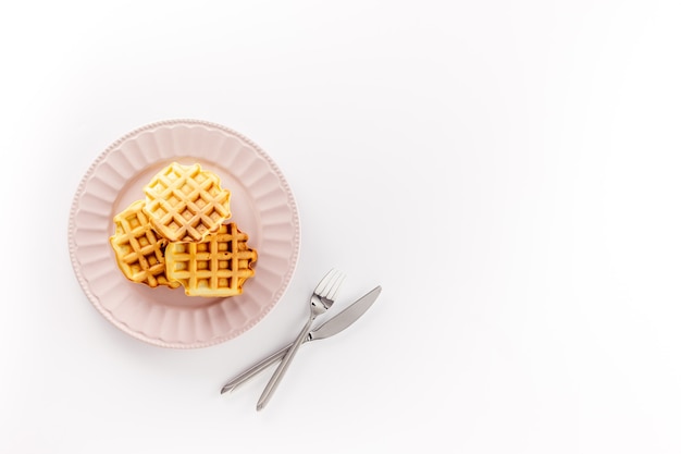 Traditional belgian waffles on white