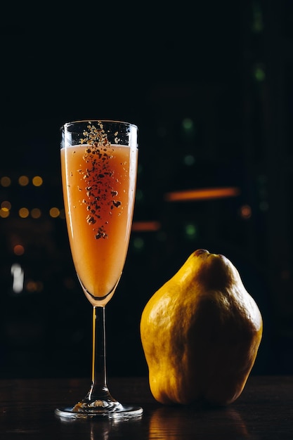 Traditional Bellini cocktail with quince