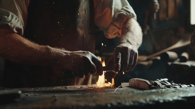 В традиционной кузнечной мастерской мастер-ремесленник неустанно работает, чтобы сформировать металл в