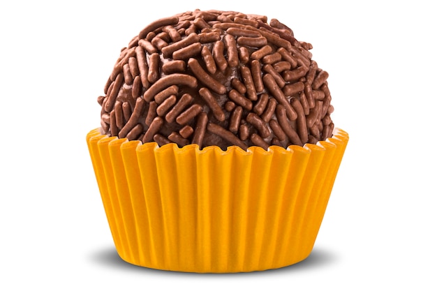 Traditional Brazilian brigadeiro isolated on white surface