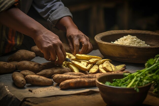 Traditional Brazilian Food Cassava Starches on a Rustic Table