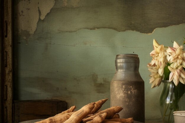 Traditional Brazilian Food Cassava Starches on a Rustic Table