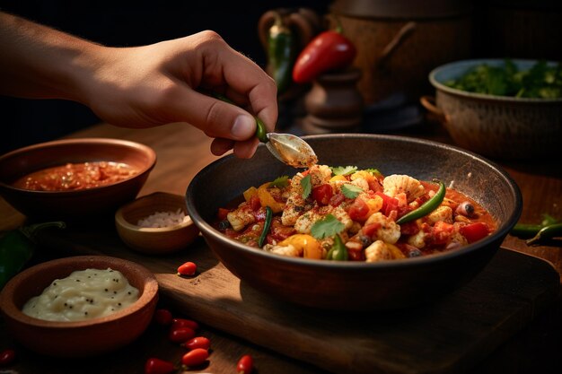 Foto cucina brasiliana tradizionale stufato moqueca con ingredienti deliziosi