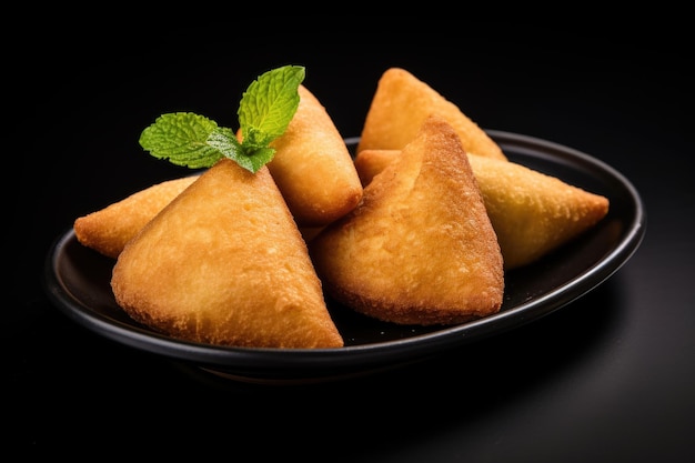 Traditional Brazilian fried coxinha on black plate