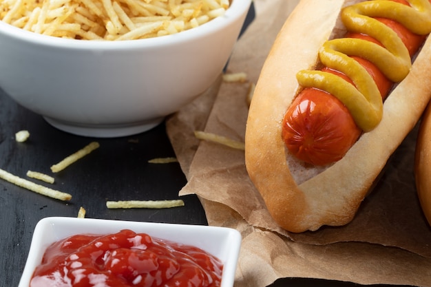 Traditional Brazilian hot dog (cachorro quente) .