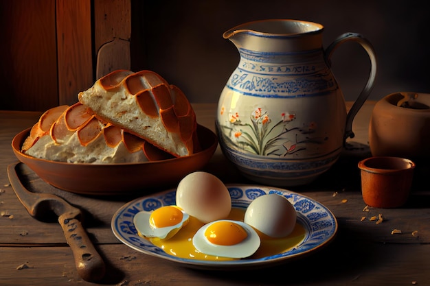 Traditional breakfast eggs and food