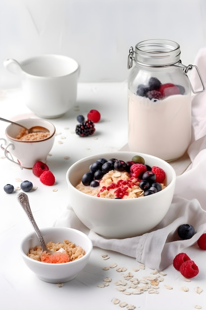 Traditional breakfast oatmeal porridge with berries Generative AI