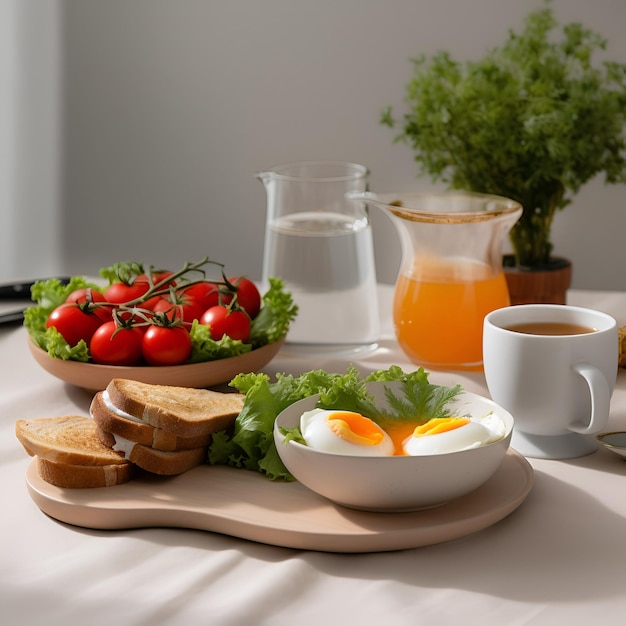 Traditional breakfast with fried eggs toast and salad on the plate AI generated