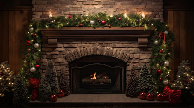 Traditional Brick Fireplace with Garlands and Wreaths